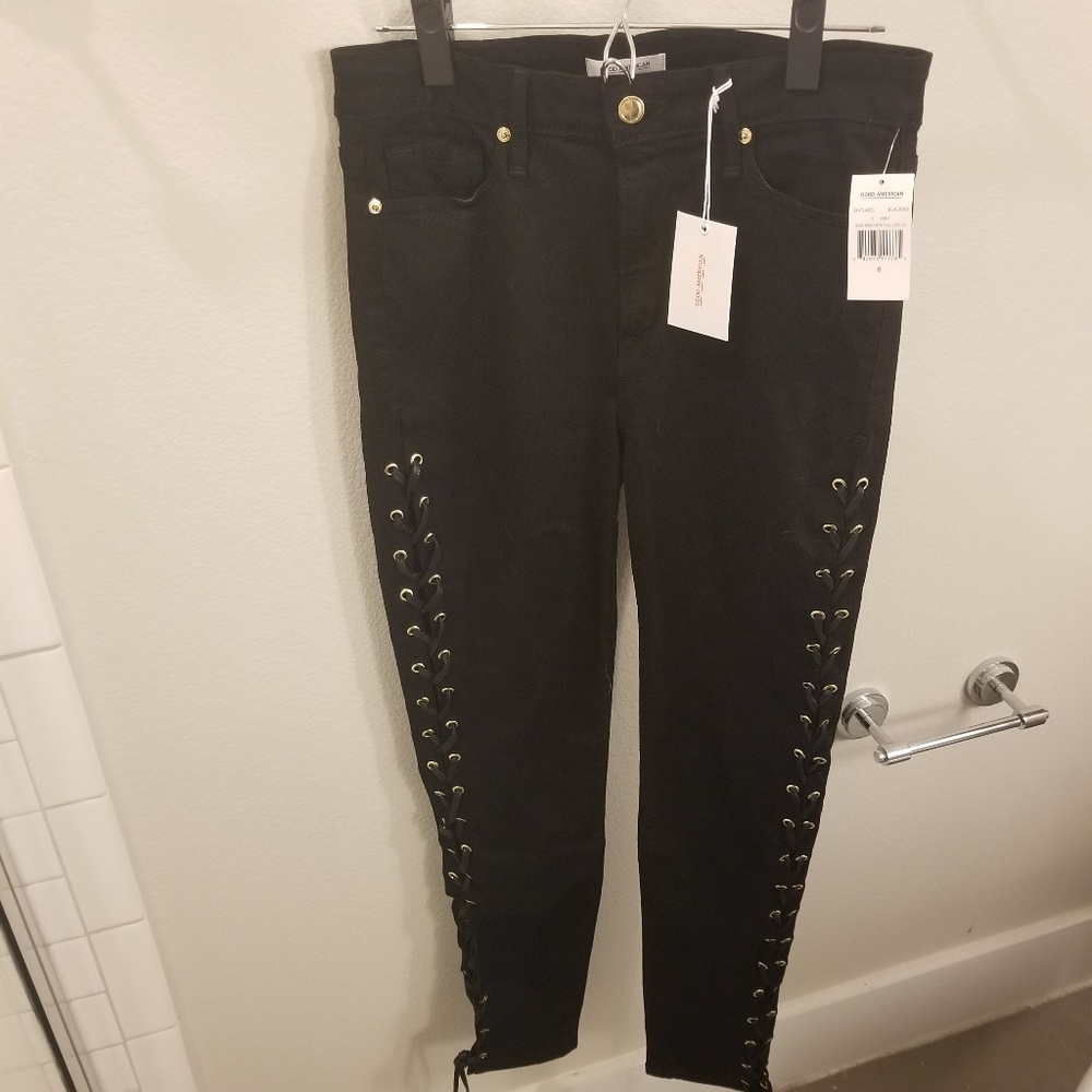 Good American Good Waist Lace Up Jeans size 8